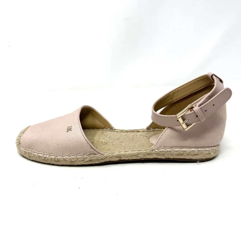 Michael Kors Womens Blush Pink Canvas Ankle Strap Espadrille Flats MK‎ Logo 7M